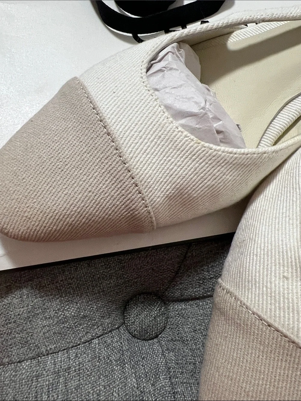 CHANEL Cream and Beige Canvas Slingback